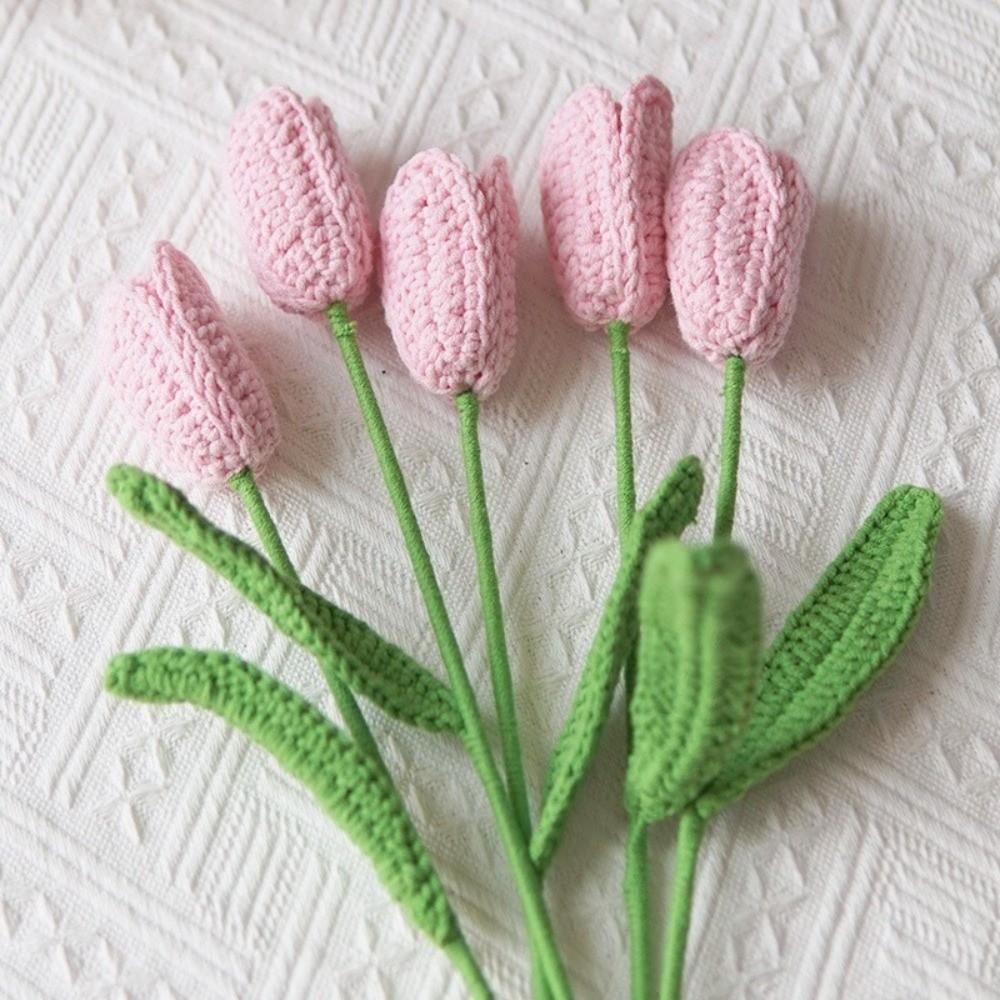 Crochet Flowers Knitted Tulips Flower Hand-woven Handmade Plant Fake Flower Plants  Party Decor