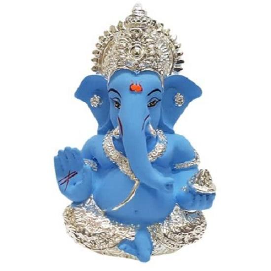 

Посеребренная статуэтка Ганеши для приборной панели автомобиля, статуэтка бога Ганеши для домашнего декора, Ганапати в подарок, 3,5 дюйма (Серебристо-голубой), Идол небесно-голубой