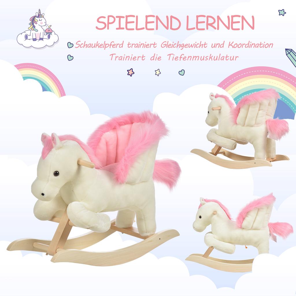 Schaukelpferd Schaukeltier mit Soundeffekt, Griffige Griffe, Plüsch Schaukeltier für Babys Schaukelsitz für Kleinkinder 1,5-3 Monate