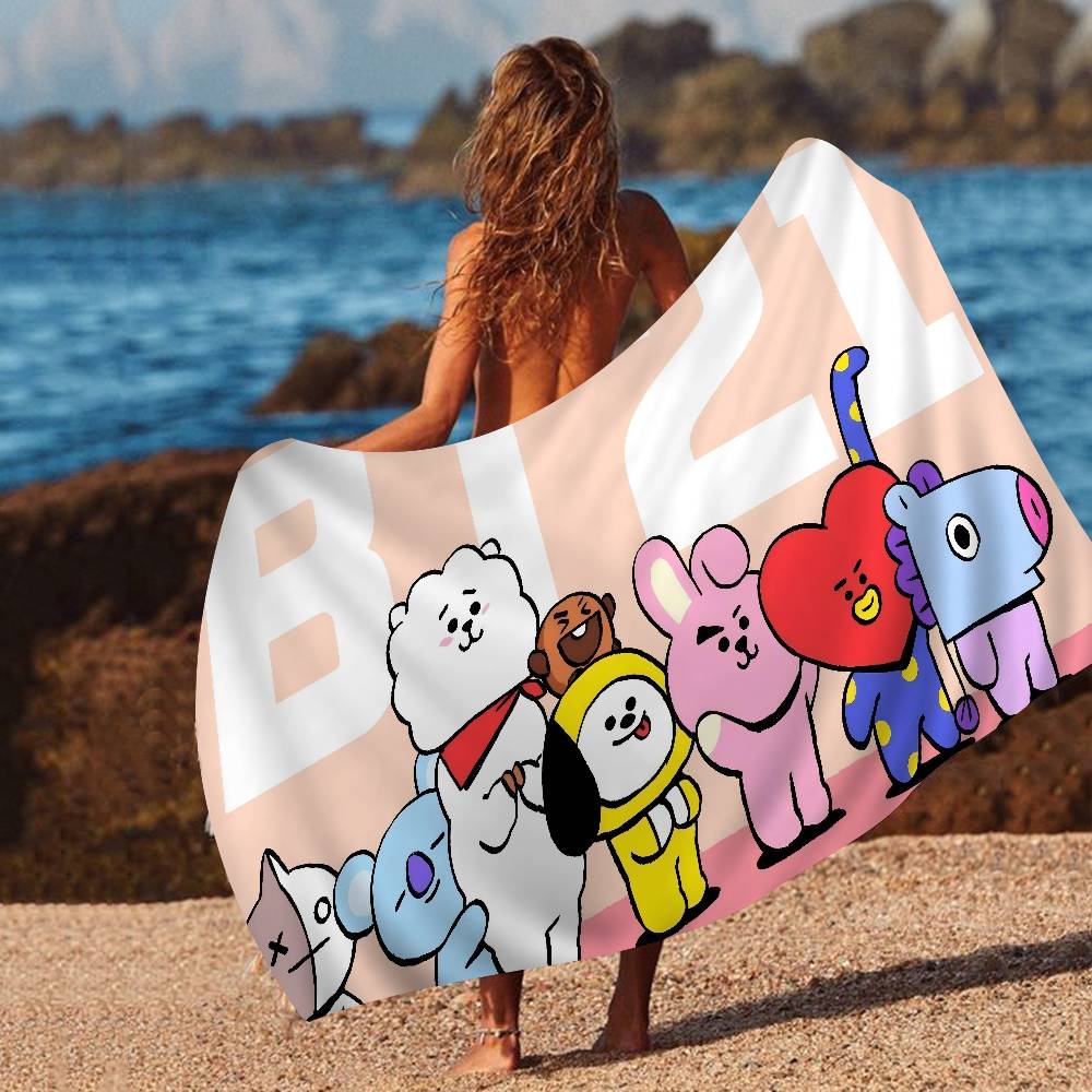 B-Bt-21 Group Cartoon Anime Big Microfiber Beach Towels Quick Dry Towel Sand Beach Towels Pool Towel for Travel Swim Pool Yoga