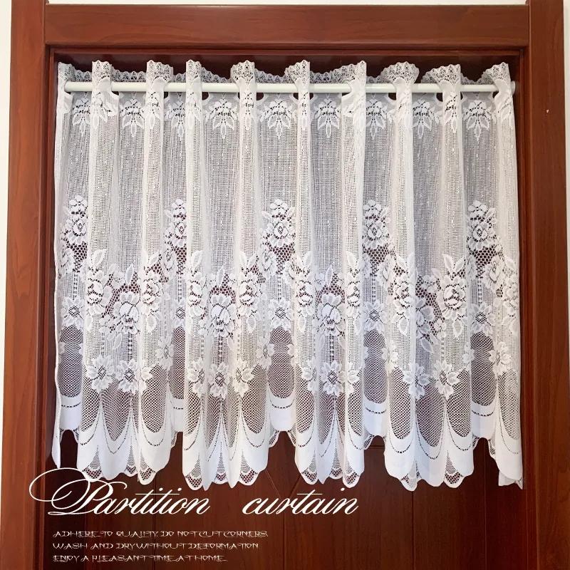 1pc White Lace Sheer Curtains Dining Room Kitchen Cafe Voile Valance Short Curtain Window Treatment Door Curtain Drapes