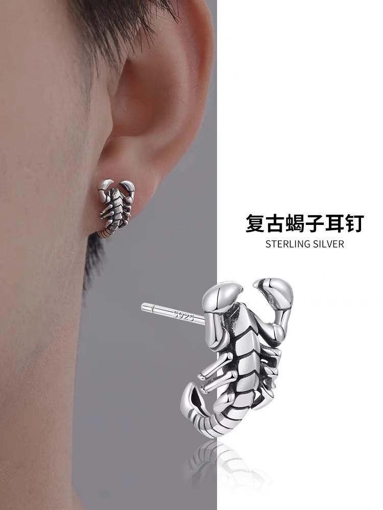 Retro Personality Scorpion Hip-hop Style 925 Sterling Silver Creative Temperament Animal Man And Woman Stud Earrings TYB343