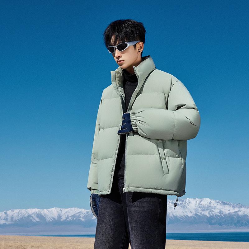 Męska Zimowa Kurtka Puchowa z Kołnierzem Stojącym - Modna, Codzienna, Ciepła, Wiatroszczelna, Jednolita Kolorystycznie, Uniwersalny Płaszcz Outdoorowy dla Par