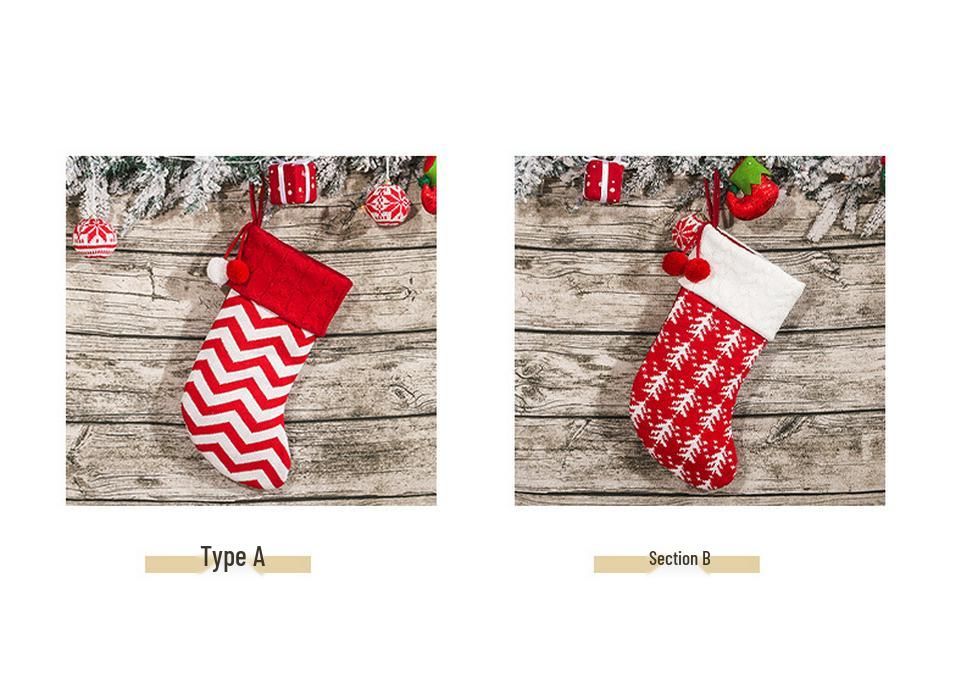 Knitted Wool Christmas Stocking - Tree Ornaments & Gift Bags for Children's Holiday Gifts & Candy