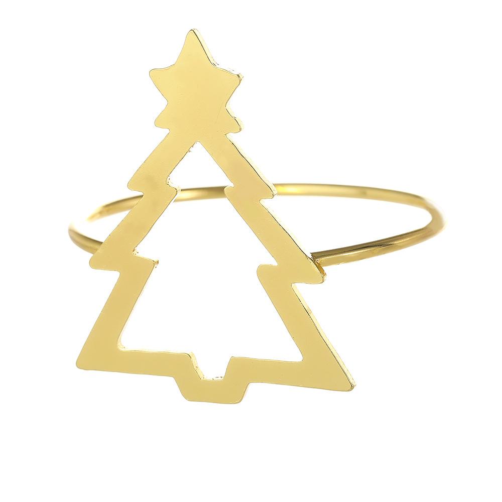 

Minimalist Hollow Christmas Tree Napkin Rings, Festive Table Decor Metal Napkin Holders in Golden Silvery, Holiday Tableware