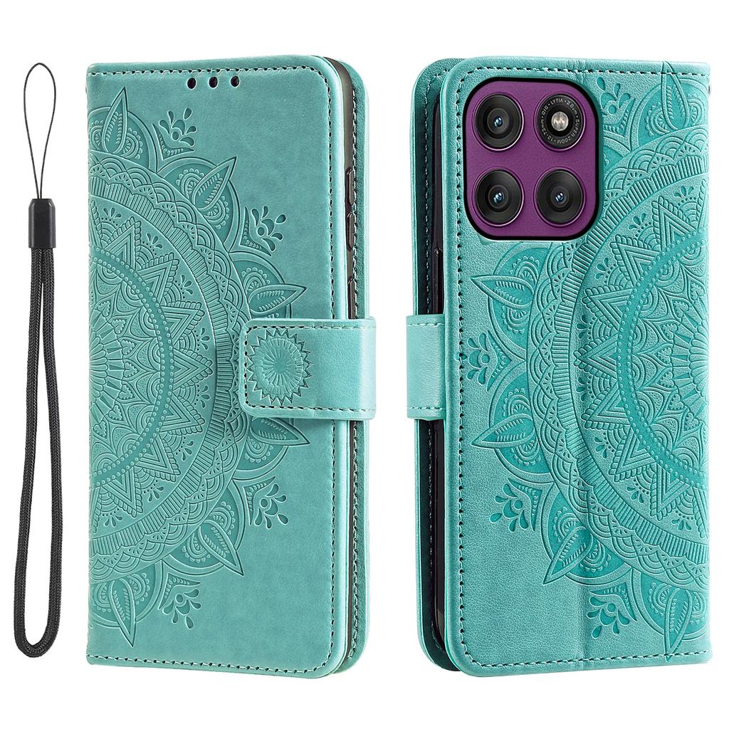 For Motorola Edge 60 Pro 5G Stand Case Imprinted Totem PU Leather Wallet Phone Cover with Wrist Strap