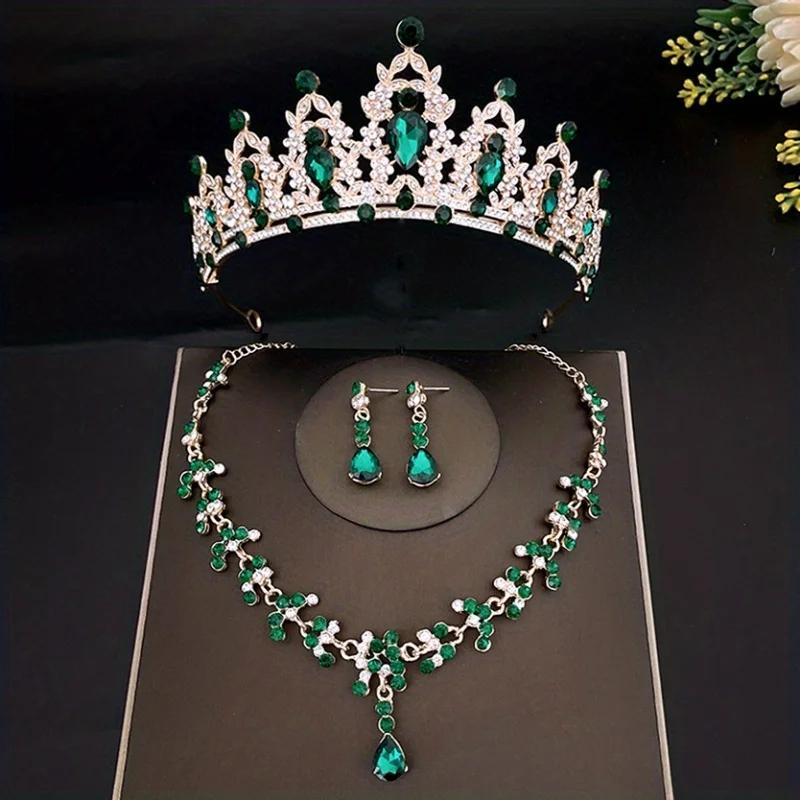 3pcs/set Crystal Bridal Tiaras And Crowns Earrings Necklace Jewelry Set For Women Bride RhinestoneWedding Hair Accessories Crown