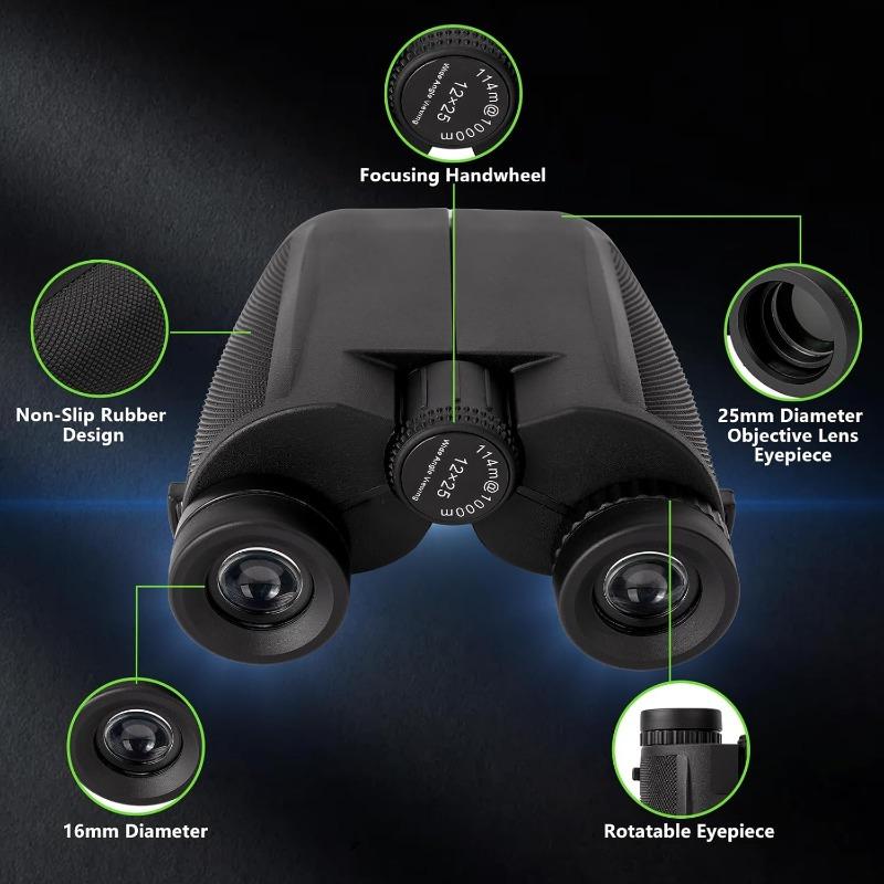 Binoclu compact 12×25 pentru observarea păsărilor, binoclu cu focalizare ușoară pentru copii și adulți, pentru pasionații de observare a păsărilor și vânătoare, articole de camping pentru copii