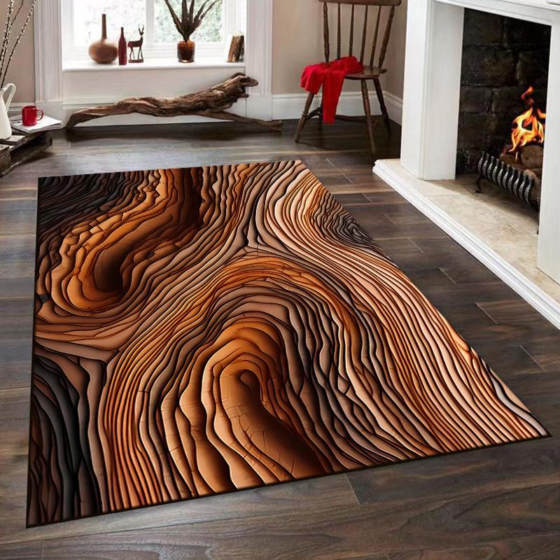 Layered Wood Grain Texture Design Non-slip rug suitable for living room and bedroom sofas