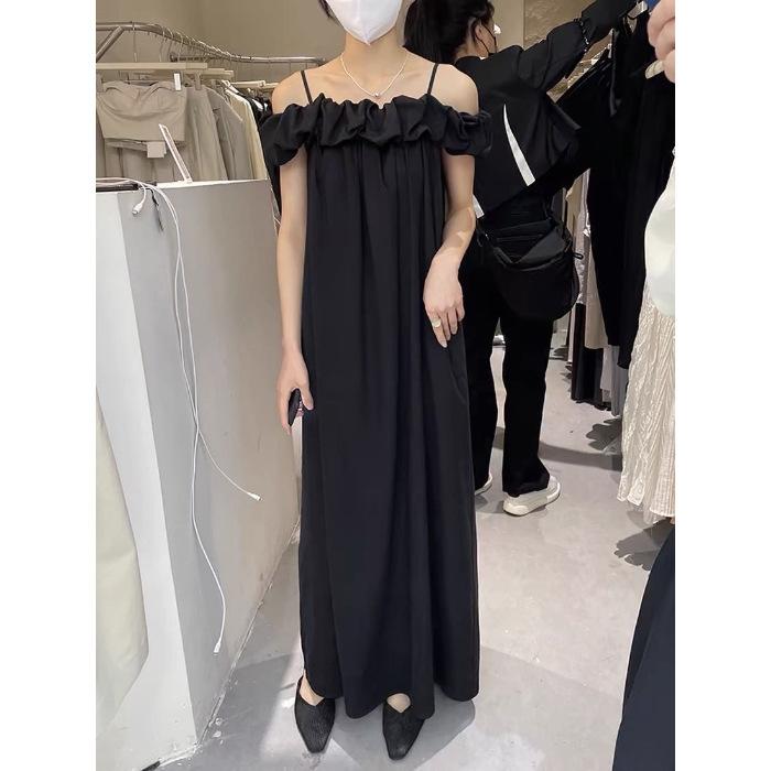 

Large size slightly fat MM pure desire wind word shoulder suspender dress women s summer skirt off-the-shoulder thin dress 2XL чорний