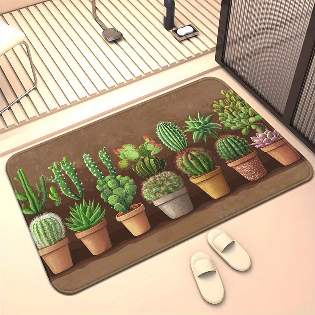 1pc Realistic Cactus and Succulent HD Printed Non-Slip Doormat, Absorbent Machine-Washable Polyester Floor Mat, Suitable for Bathroom, Bedroom, Living