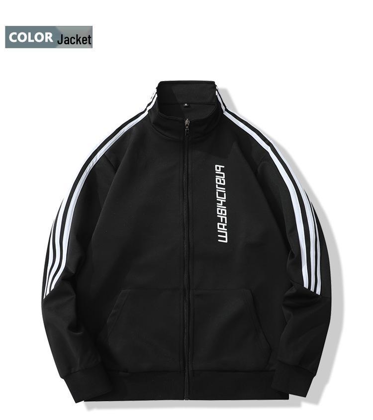 Men's Three-Stripe Hoodie & Jacket Sportswear Set for Spring/Autumn - Casual Running Outfit