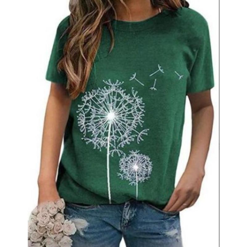 Sommer Rundhals 3D Löwenzahn Print Top Modische Lässige Kurzarm Damen T-Shirts