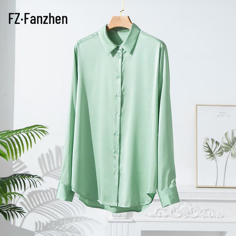 Fanzhen Women s 2025 S/S Heavyweight Silk Lapel Cardigan Shirt M