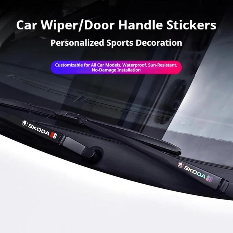 AAAJG1 2pcs Car Crystal Emblem Decals Car Window Wiper Stickers For Skoda Octavia A5 A4 Fabia Superb Rapid Mk3 Yeti Kodiaq