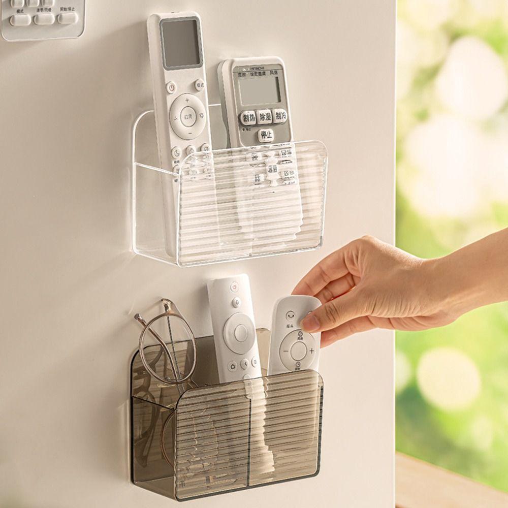 Double Grid Remote Control Storage Box Multi-function Transparent Home Mobile Storage Shelf Wall-mounted