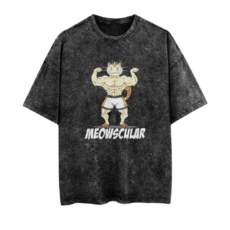Zengyanqin02 Pok&eacute;mon Randproducten Oud Gewassen T-shirt Gym Oefening Fitness Heren en Dames Puur Katoen Korte Mouwen Casual Kleding 5XL