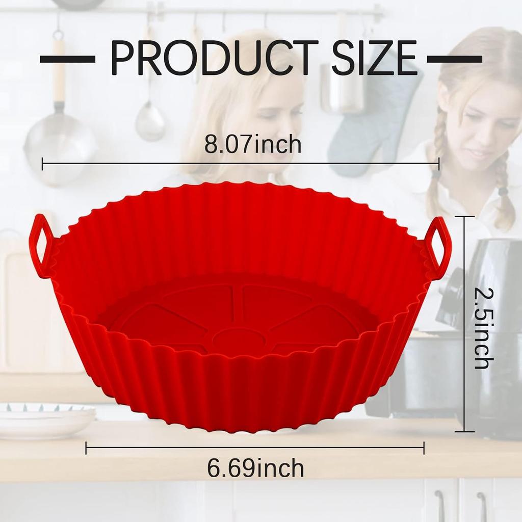 Air Fryer Silicone Liners Pot,8 inch Air Fryer Basket Liners, Silicone Baking Tray Pots for 3 to 5 Qt for Air fryer Oven Reble Baking Tray Oven