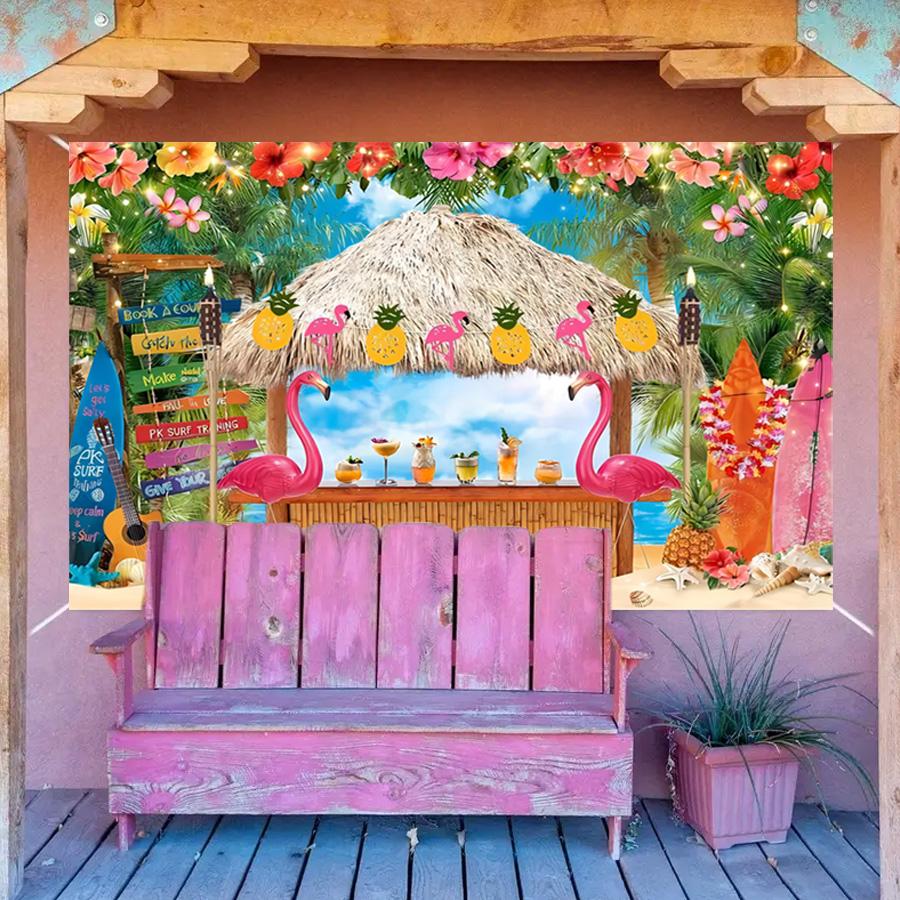 Summer Hawaii Beach Backdrop Tropical Flowers Aloha Luau Sea Surfboard Holiday Party Birthday Photography Background Decor Props