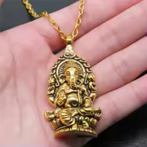 Vintage Retro Ganesha Hindu Elephant Head God Pendant Necklace Chain Unisex Men Women Fashion Gothic Amulet Talisman Success Wealthy Rich Jewelry Gift