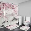 Exquisite Peach Blossom Shower Curtain Set - Water-Resistant & Quick-Drying, Includes 4 Pieces