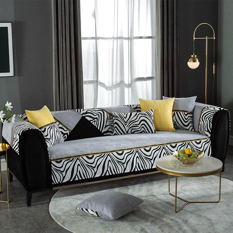 Stripe Velvet Sofa Cover 3 /2 /1 Seater Leather Couch Cover For Living Room Non -Slip Recliner Slipcover Furniture Protector