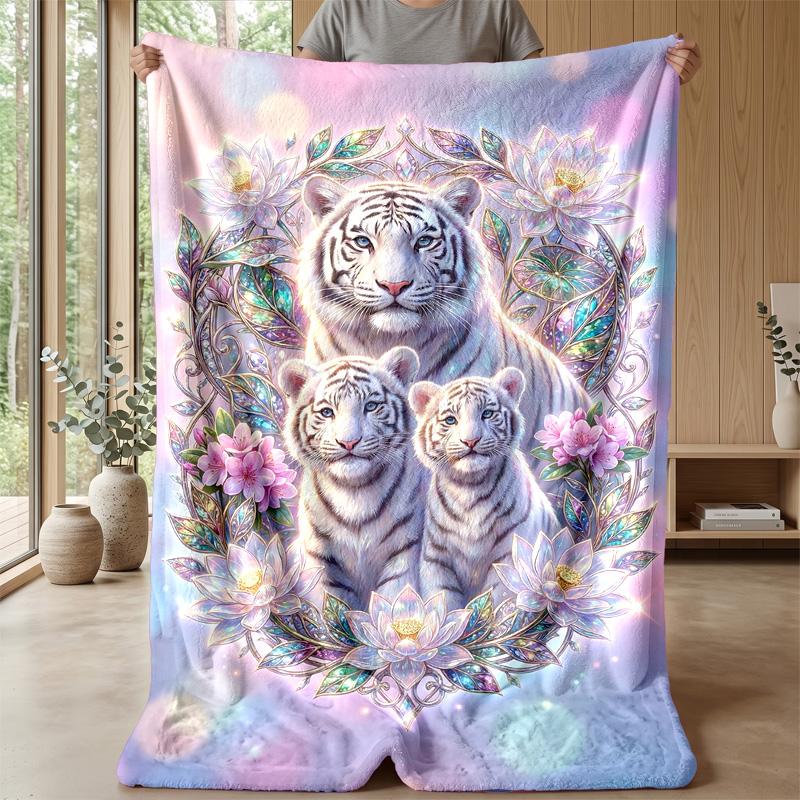 White Tiger Family 3 Theme blanket Lightweight Warm Flannel Blanket Decorative Throw Blanket for Home Decoration