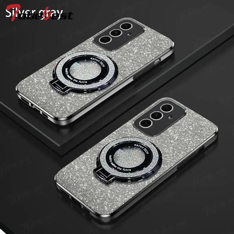 Glitter Plating Magnetic Holder Phone Case For Samsung Galaxy A16 A26 A36 A56 A06 A15 A25 A35 A55 A14 A24 A34 A54 4G 5G Cover