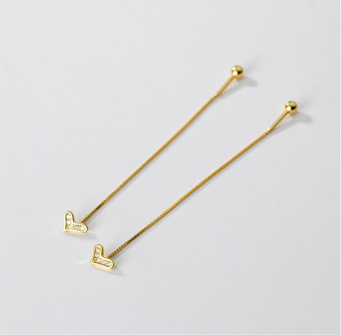 Fashion Jewelry 925 Sterling Silver Flower Heart butterfly Zircon Long Tassel Chain Gold Plated Ear Wire Earrings Women Girls