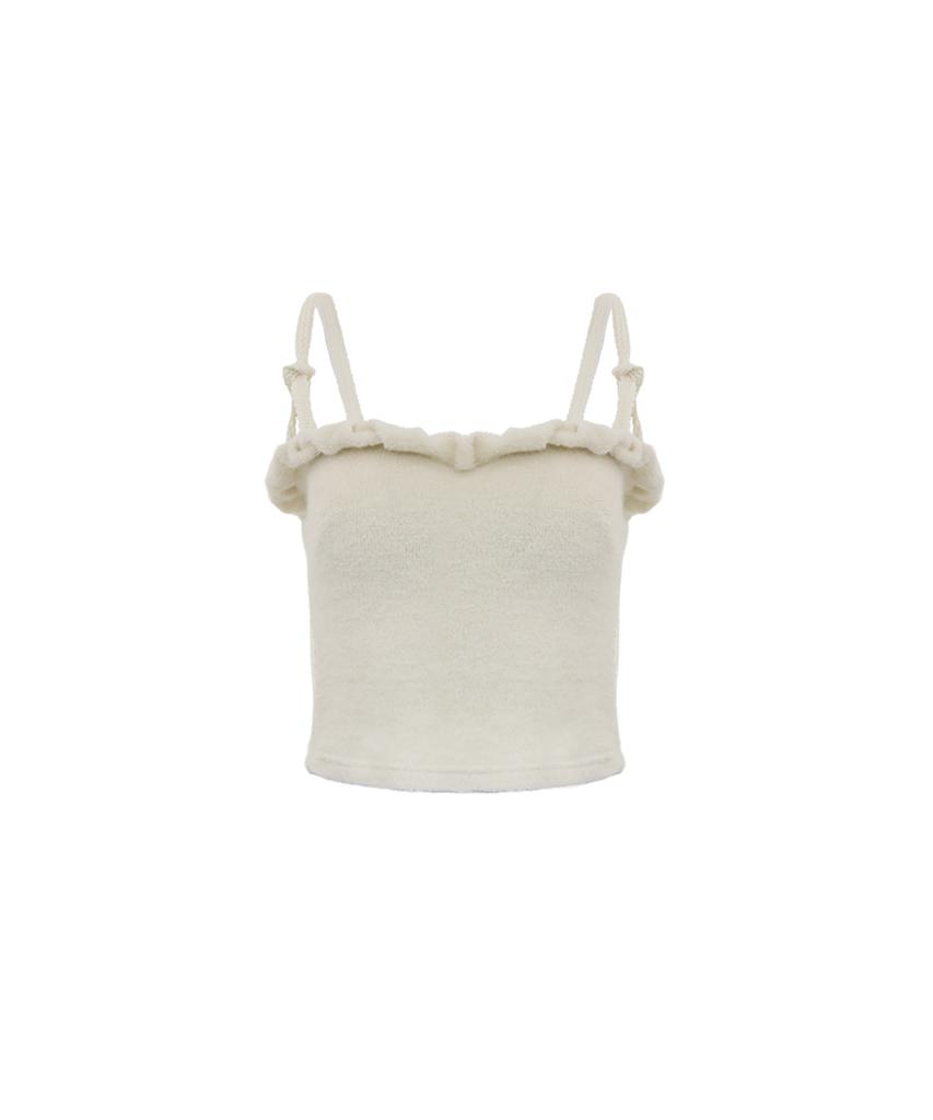 Odeuwonaus Twist Frill Terry Top Ivory