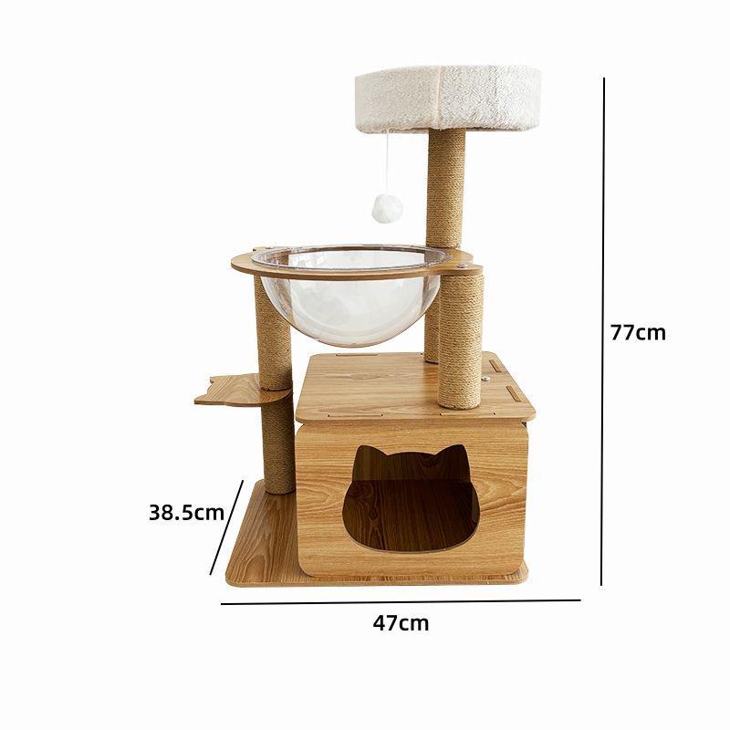 Space-Saving Cat Climbing Frame & Bed Villa with Toy Capsule, Floor-to-Ceiling Post, and All-Season Platform.