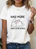 Summer Women Cute Rabbit Hasi Graphic Tee Round Neck Short Sleeve Women Print Tee Soft and Comfortable Fabric High Quality Tee