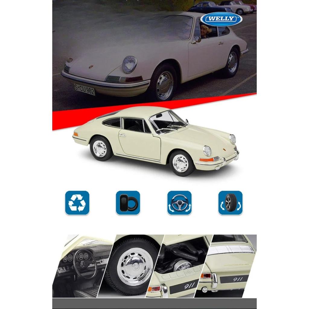 WELLY 1/24 1964 Porsche 911 Alloy Classic Sports Car Model Diecasts Metal Vehicles Car Model Simulation Collection Kids Toy Gift