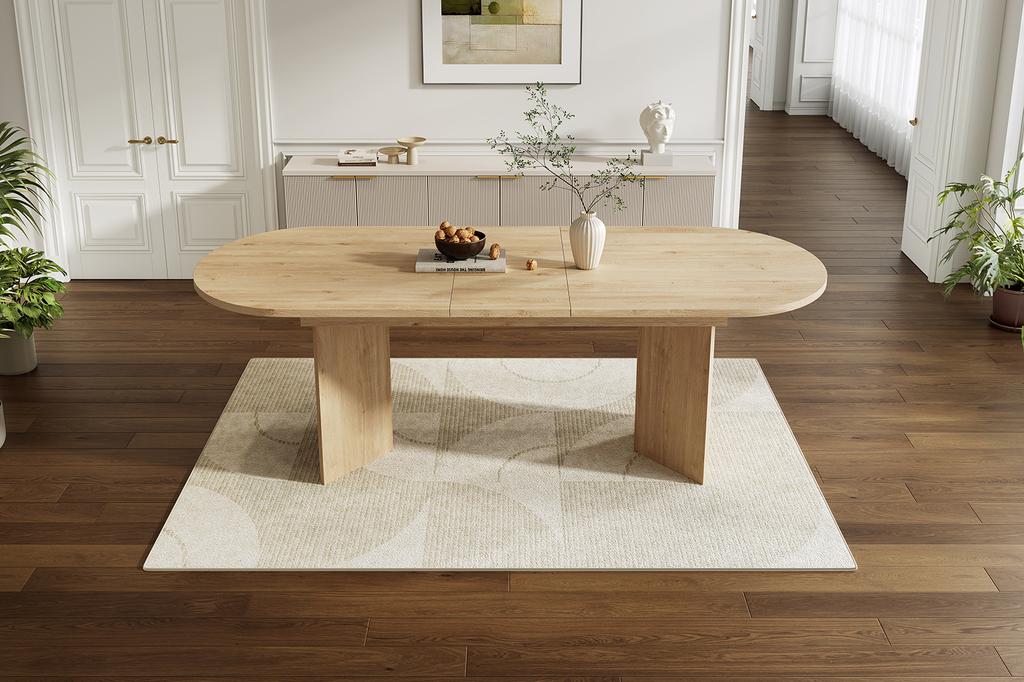 Tavolo da Pranzo Estensibile 160/200 * 90 cm, Adatto per 6-8 Persone, Tavolo da Pranzo con Angoli Arrotondati, Piano Spesso, Stile Semplice, Colore Rovere