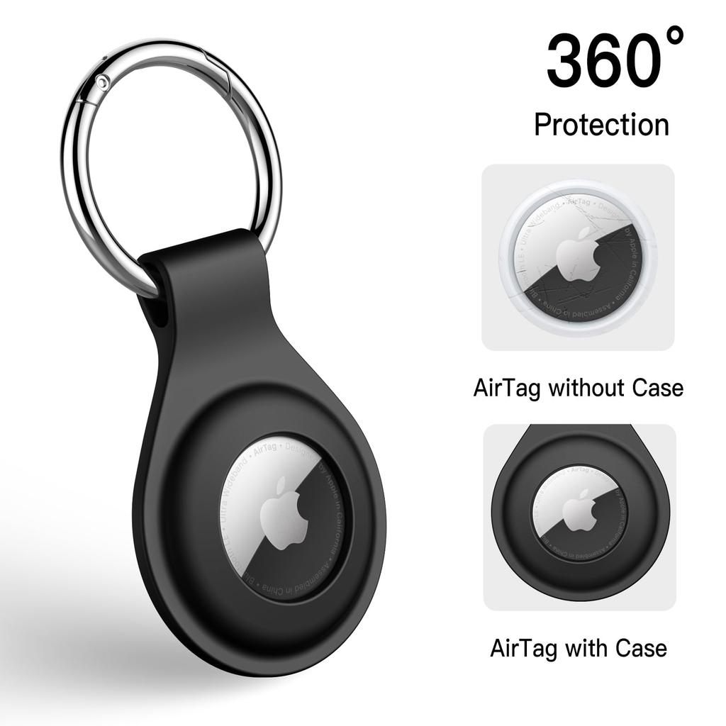 JETech Silicone Case for AirTag 2021 with Keychain, Protective AirTag Keychain, Portable Key Ring Cover, Easy Installation, Set of 4 (BlackWhiteNavy