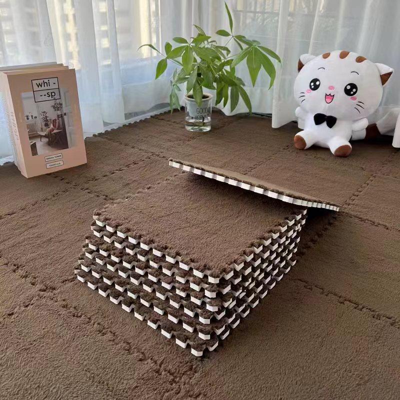 10Pcs Soft Plush Puzzle Carpet Play Mat 30*30*1CM Room Warm Playmat Interlocking Exercise Tiles Fluffy Area Decoration Mat Rug