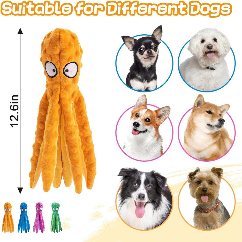 Squeaky Dog Toys - Octopus Plush Dog Toys for Aggressive Chewers No Stuffing Crinkle Durable Interactive