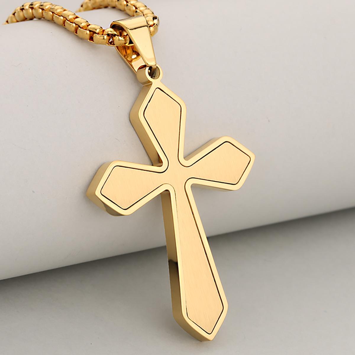 New Men s Fashion Two-color Cross Necklace European and American Trendy Titanium Steel Pendant 60CM