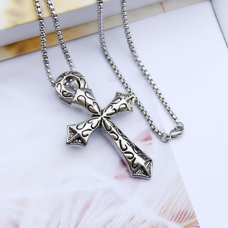 Street Trendy Men's Necklace Vintage Figure Cross Pendant Hiphop Rock Copper Color Stainless Steel Chain Fashion Women Jewelry