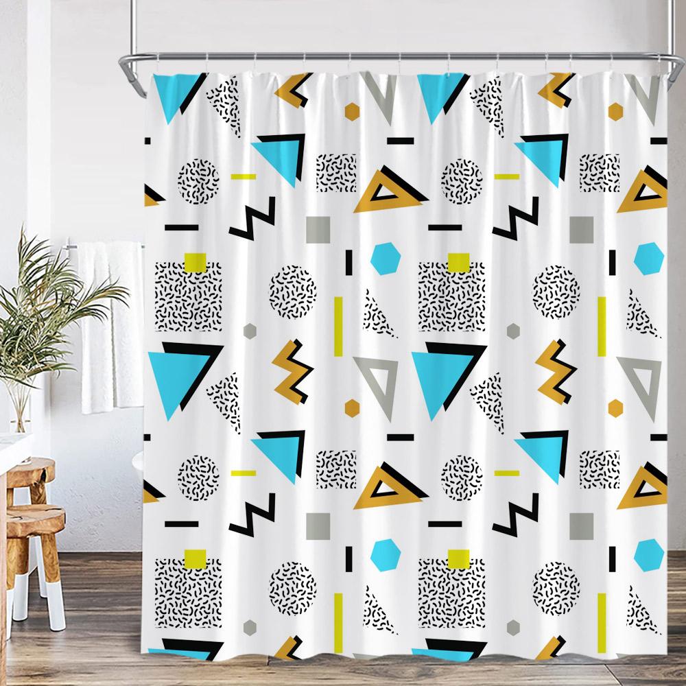 Geometric Abstract Shower Curtains Square Wave Line Triangle Circle Math Bathroom Decorations Modern Bath Curtain With Hooks