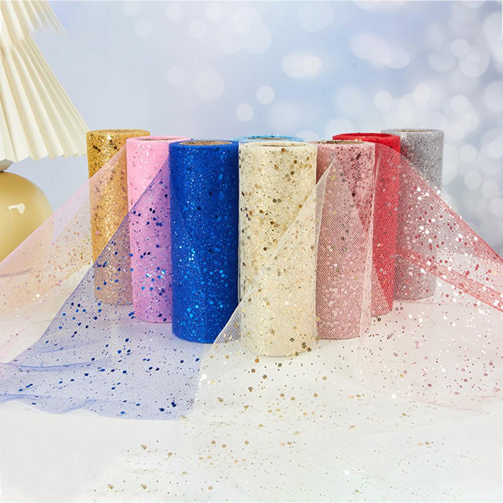 Rouleaux de Tulle à Paillettes 15 cm x 9 m pour Chemin de Table Écharpe de Chaise Nœud Jupe Tutu pour Animal de Compagnie Tissu pour Couture Artisanat Cadeau de Mariage Anniversaire