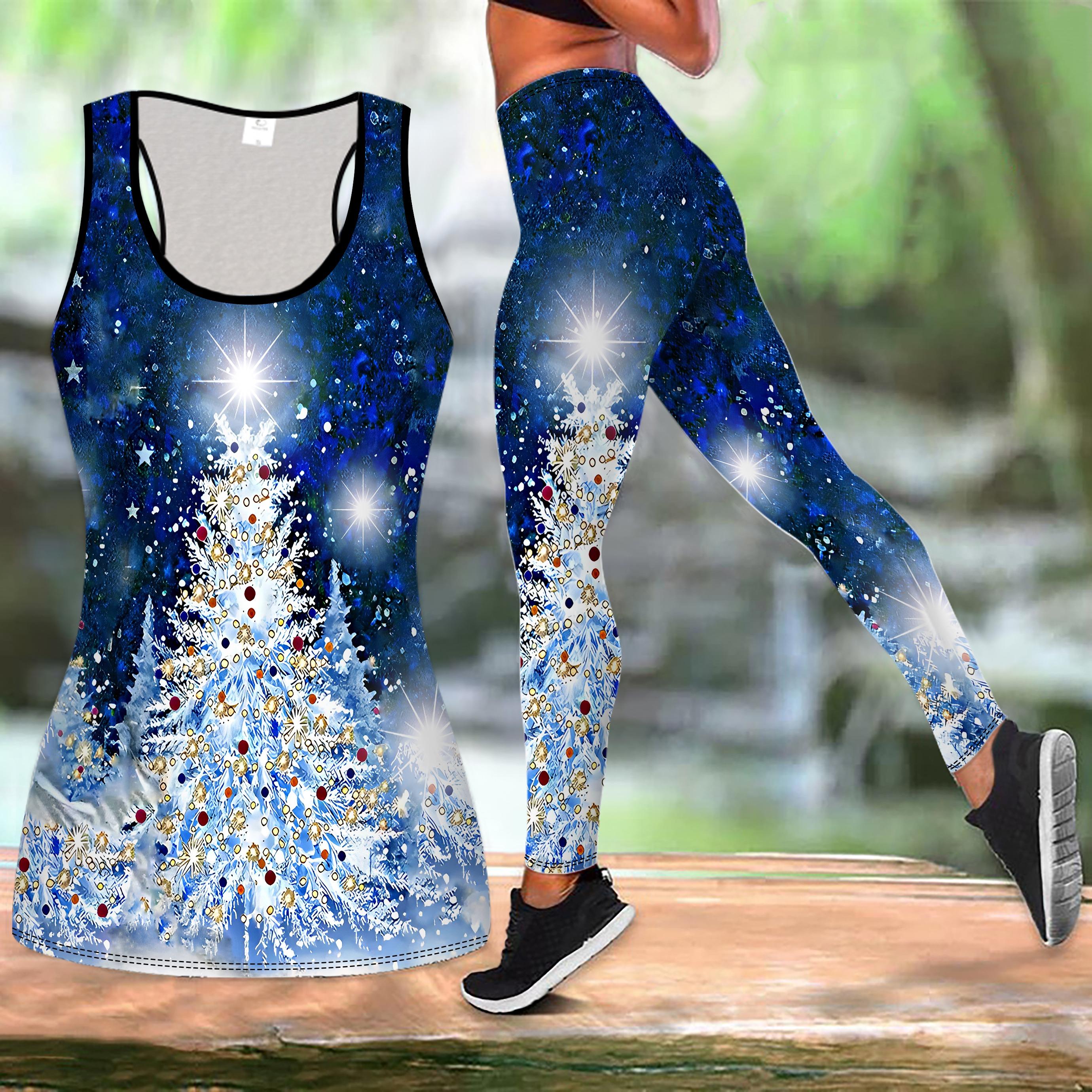 

Праздничный принт Рождество Наряд для йоги для женщин Модные леггинсы для тренировок Фитнес Спортивный повседневный Набор для йоги Спортивный костюм XXL синий