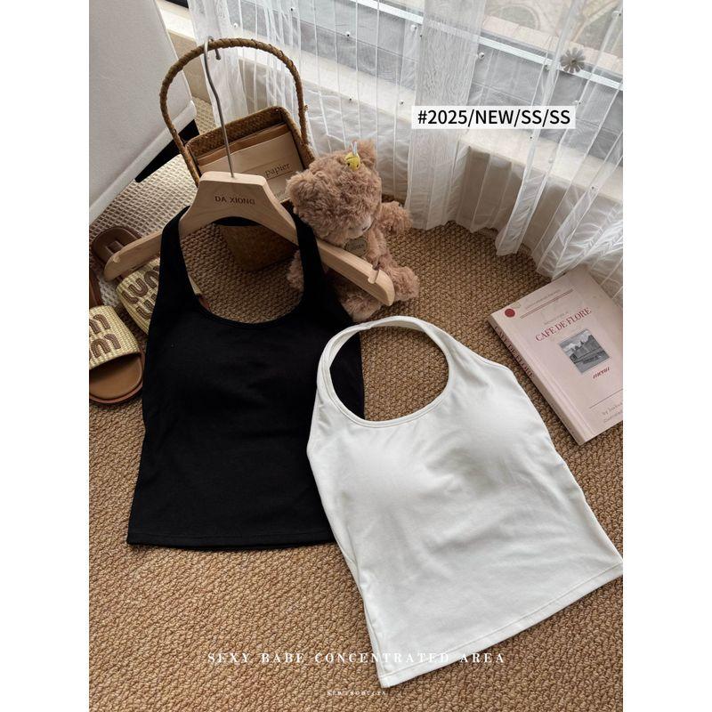 Kumikumi Gyaru Style Solid Halter Top Sling Women clothes Summer With Chest Pad Sexy Inner wear Base Top