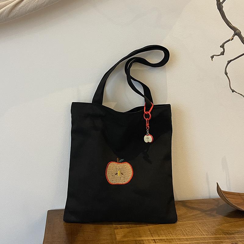 

2025 Новая холщовая сумка Рождественская Милая Вышивка Яблоко Новая сумка-тоут Студент Искусств Сумка на плечо