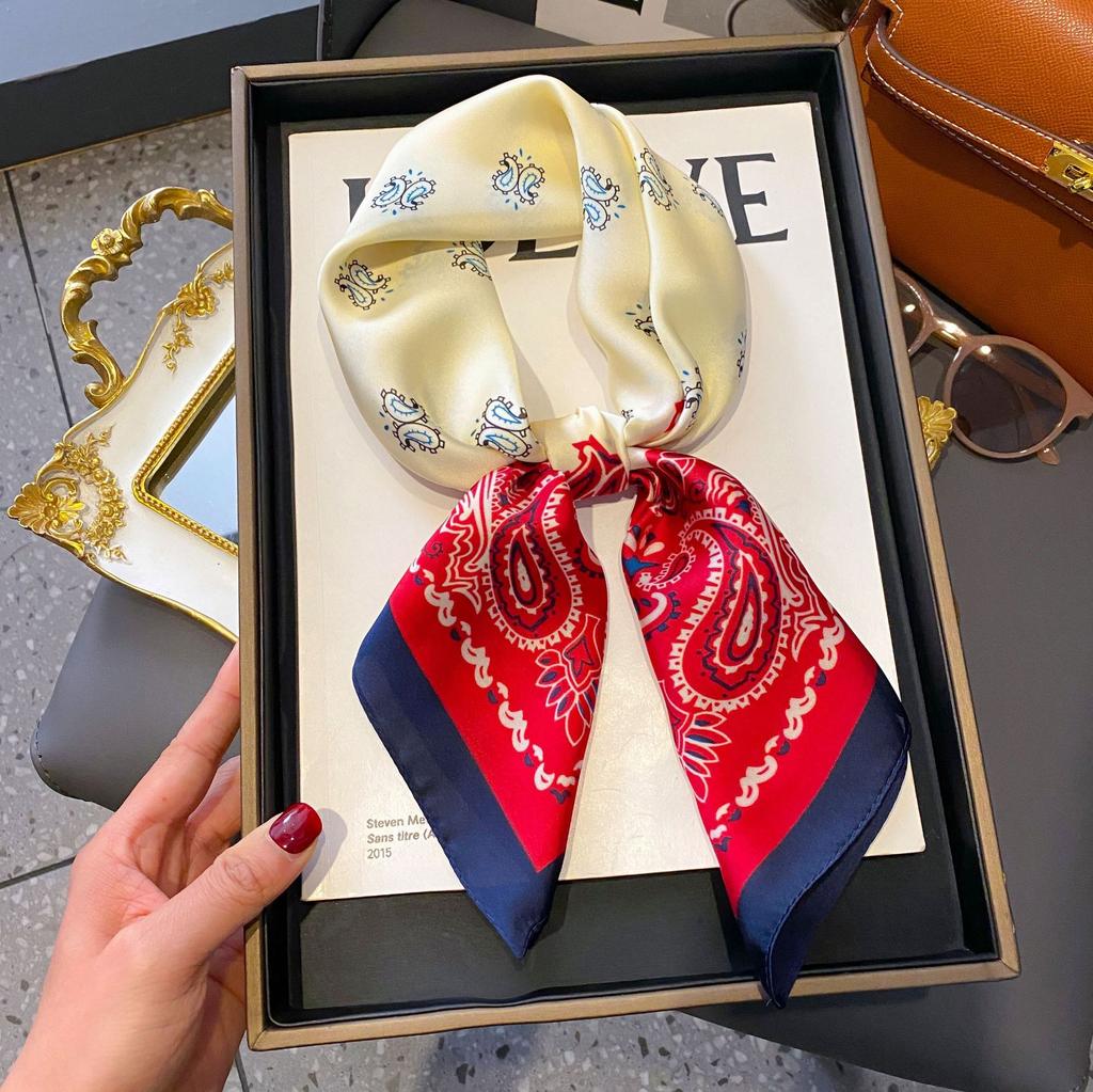 Small Silk Scarf Women'S Versatile High-End Decorative Square Scarf Professional Small Scarf Simulation Silk Korean Version Streamer Bag