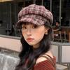 Retro Kontrastfarbene Karomuster-Baretts für Damen Japanisch Personalisierte Vielseitige Gesichtsbetonende Kleine Literarische Malerhüte