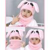 Double Fleece Coral Velvet Cap Cartoon Rabbit Scarf Thicken Cap Winter Kids Caps  Children