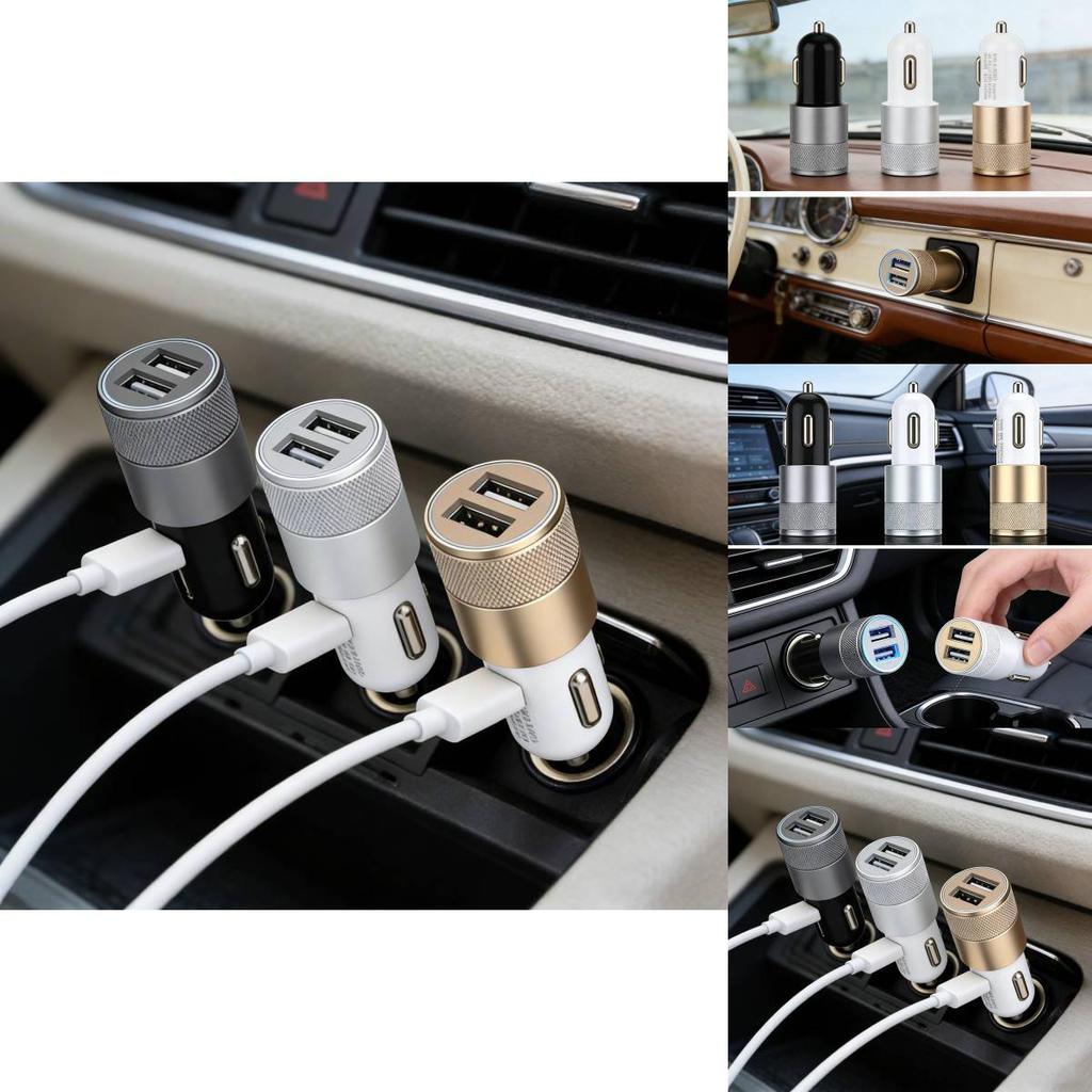Universal Car Power Adapter With Dual Usb Ports Aluminum Alloy Fast Charger For Smartphones And Tablets