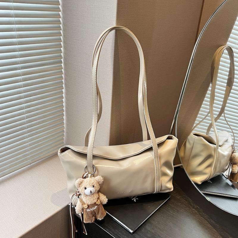 

Oil wax leather simple flip armpit bag design sense casual shoulder bag large capacity tote bag Without pendant абрикосовый