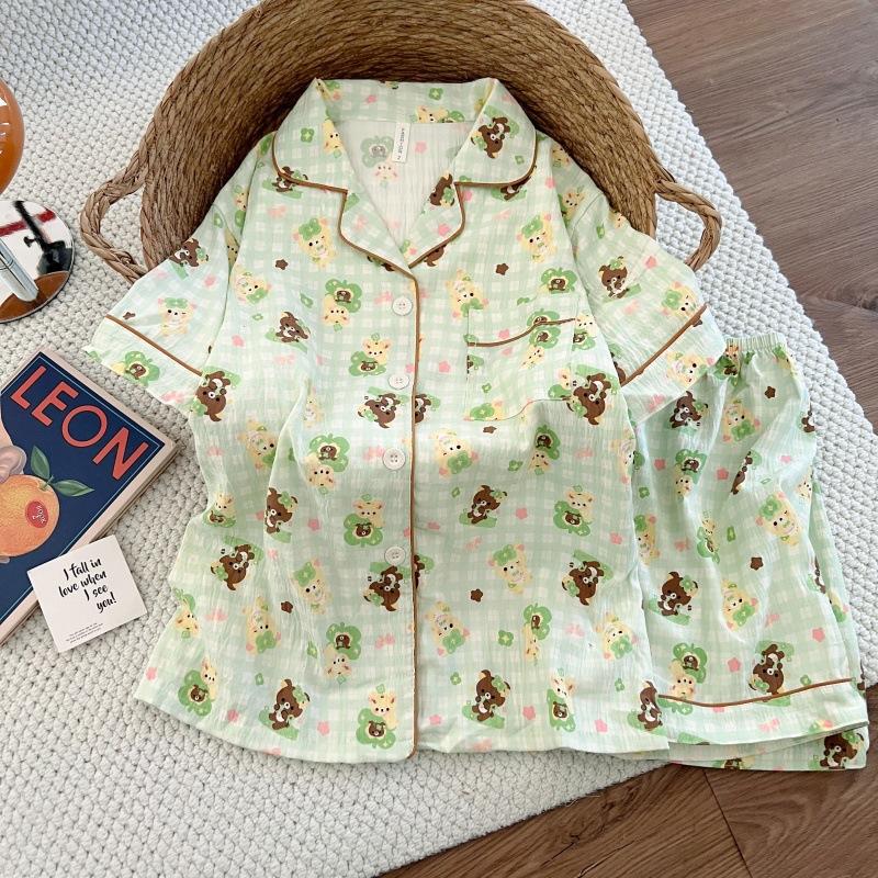 Summer New Pajamas Women's Short-sleeved Shorts Thin Cloud Cotton Cartoon Cute Large Size Korean Version Loungewear
